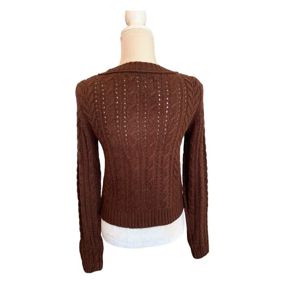 New! American Eagle Outfitters Chunky Brown Knit Cropped Cardigan Women’s Sz XS - Picture 3 of 11